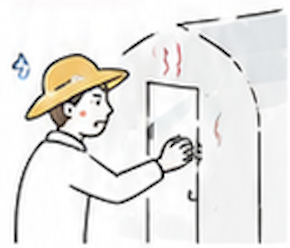 ハウスの温度管理に追われる農家のイラスト