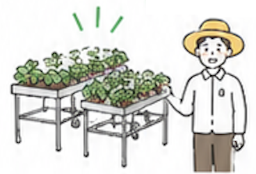 高設ベンチで楽に作業する農家のイラスト
