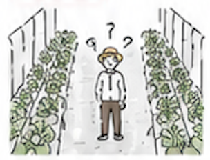 通路幅と株数の両立に悩む農家のイラスト