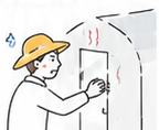 ハウスの温度管理に追われる農家のイラスト